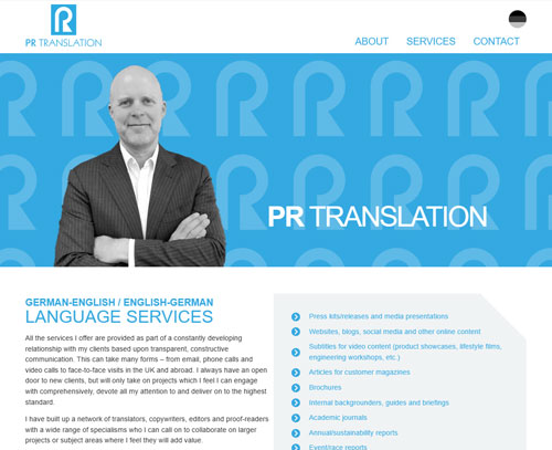 Website design for PR Translation by ampm graphics